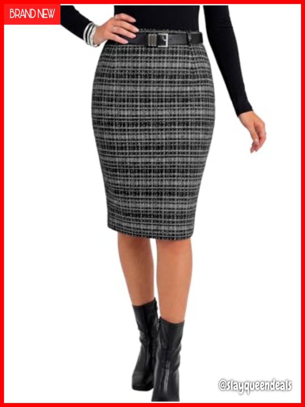 High Waist Plaid Mini Pencil Skirt with Back Slit